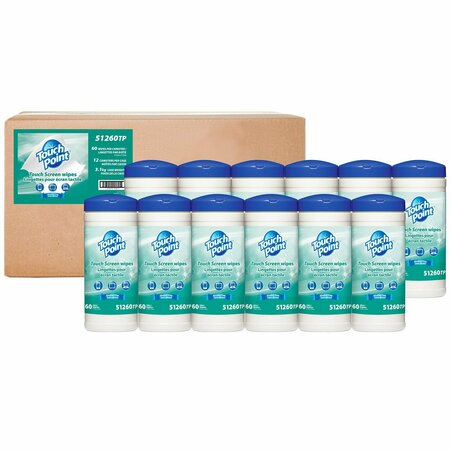 TOUCH POINT WIPES TP Touch Screen Wipes - 12 Canisters x 60 Wipes, Anti-Static, Alcohol-Free, 6.7 in. x 6.7 in., 12PK 51260TP-CS